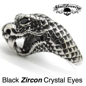 Spiritual 'Black Viper' Snake Ring Crystal Eyes (460)
