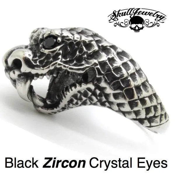Spiritual 'Black Viper' Snake Ring Crystal Eyes (460)