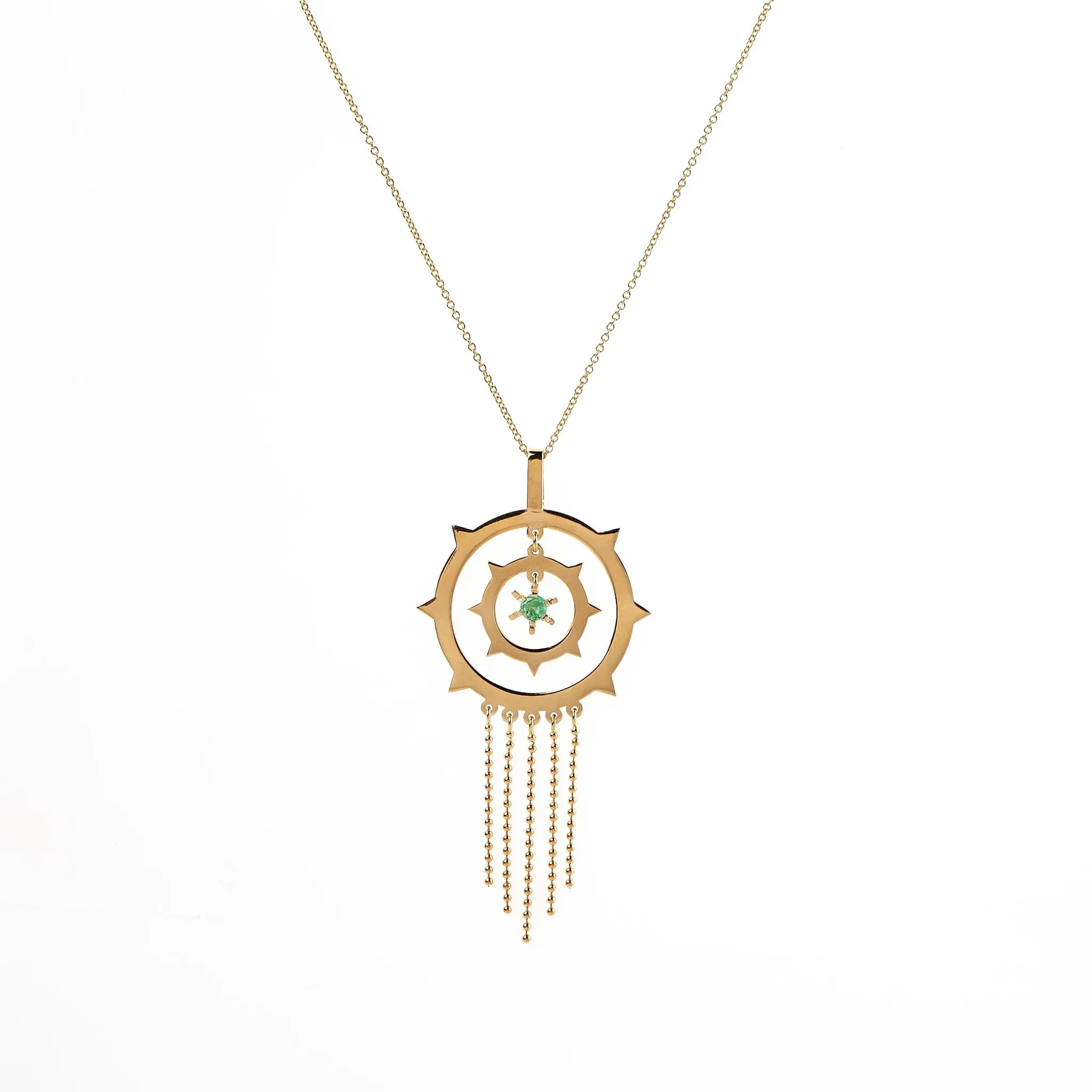Star Alignment Pendant Necklace 18kGold with Pink Sapphire or Emerald