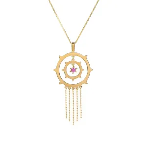 Star Alignment Pendant Necklace 18kGold with Pink Sapphire or Emerald