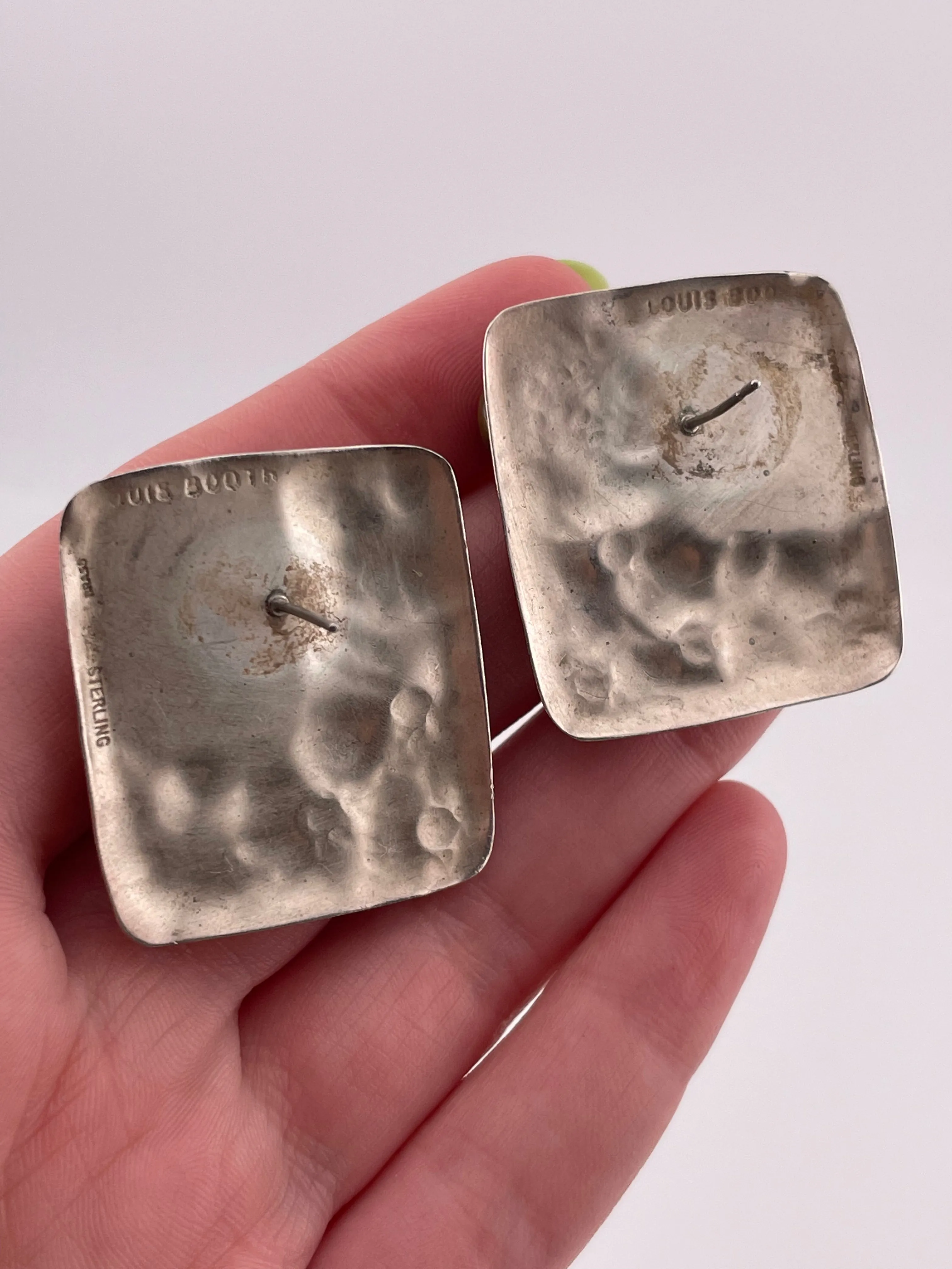 sterling silver and brass Louis Booth onyx artisan post earrings