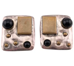 sterling silver and brass Louis Booth onyx artisan post earrings