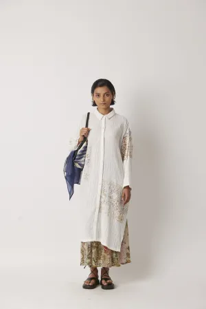 Summer Dress Shirt High-Low Cotton Calla Print-White On White-Fashion Edit-Yc14D-132 Yc14Sp01-A-Yavi