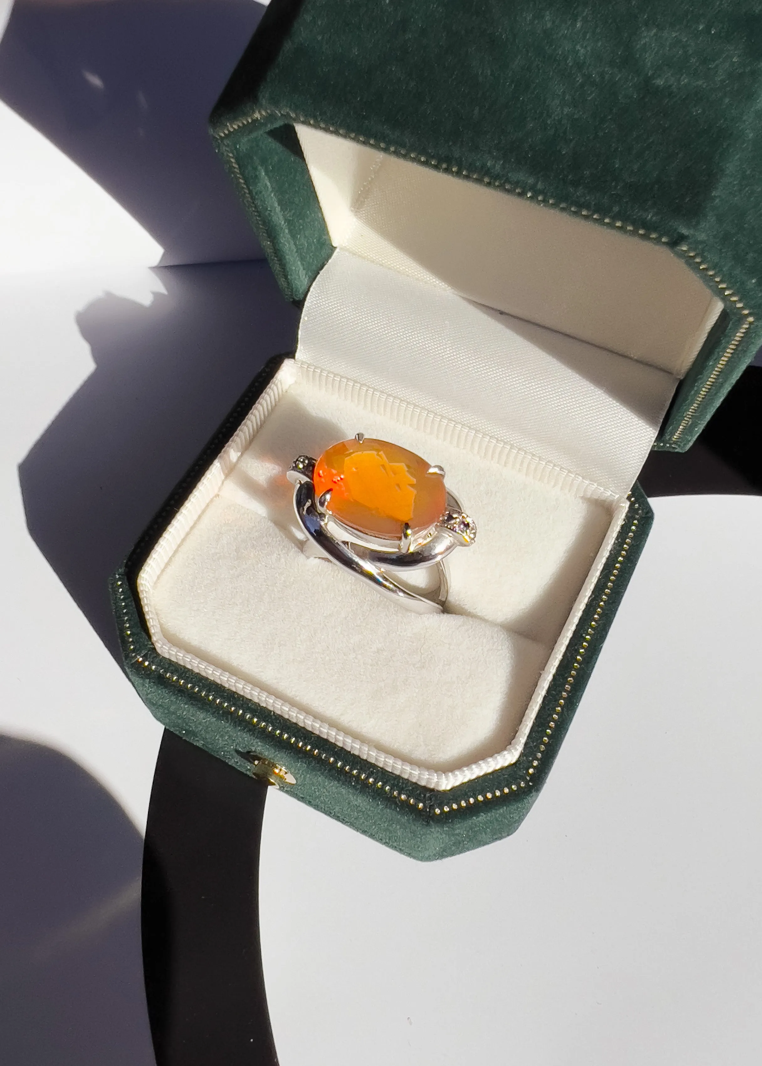 Sunset Garibaldi Fire Opal with Sapphire Cocktail Ring