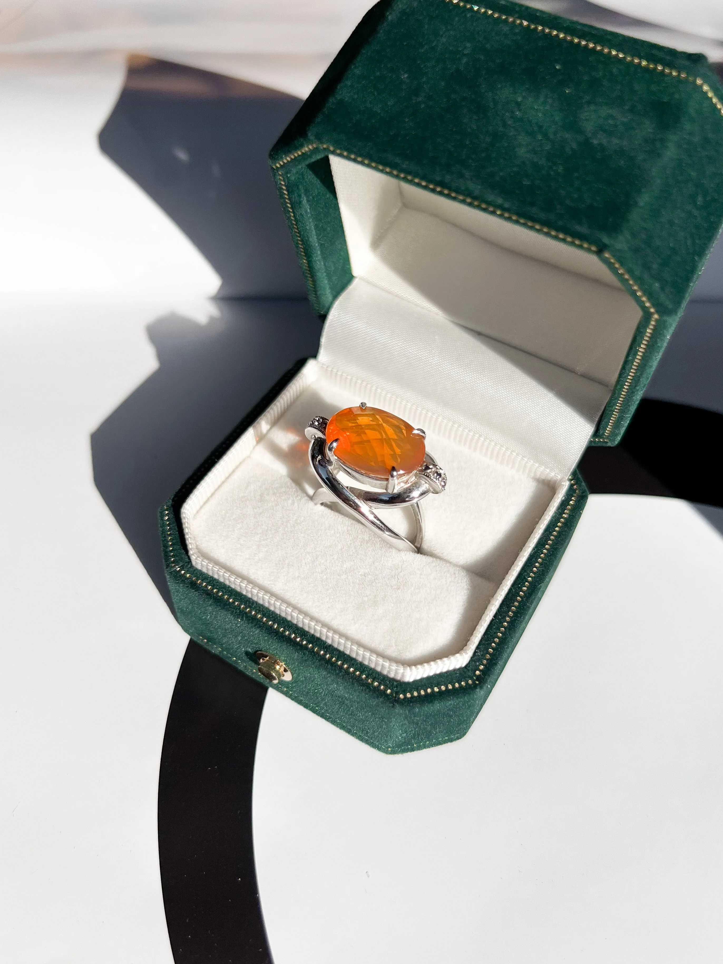 Sunset Garibaldi Fire Opal with Sapphire Cocktail Ring