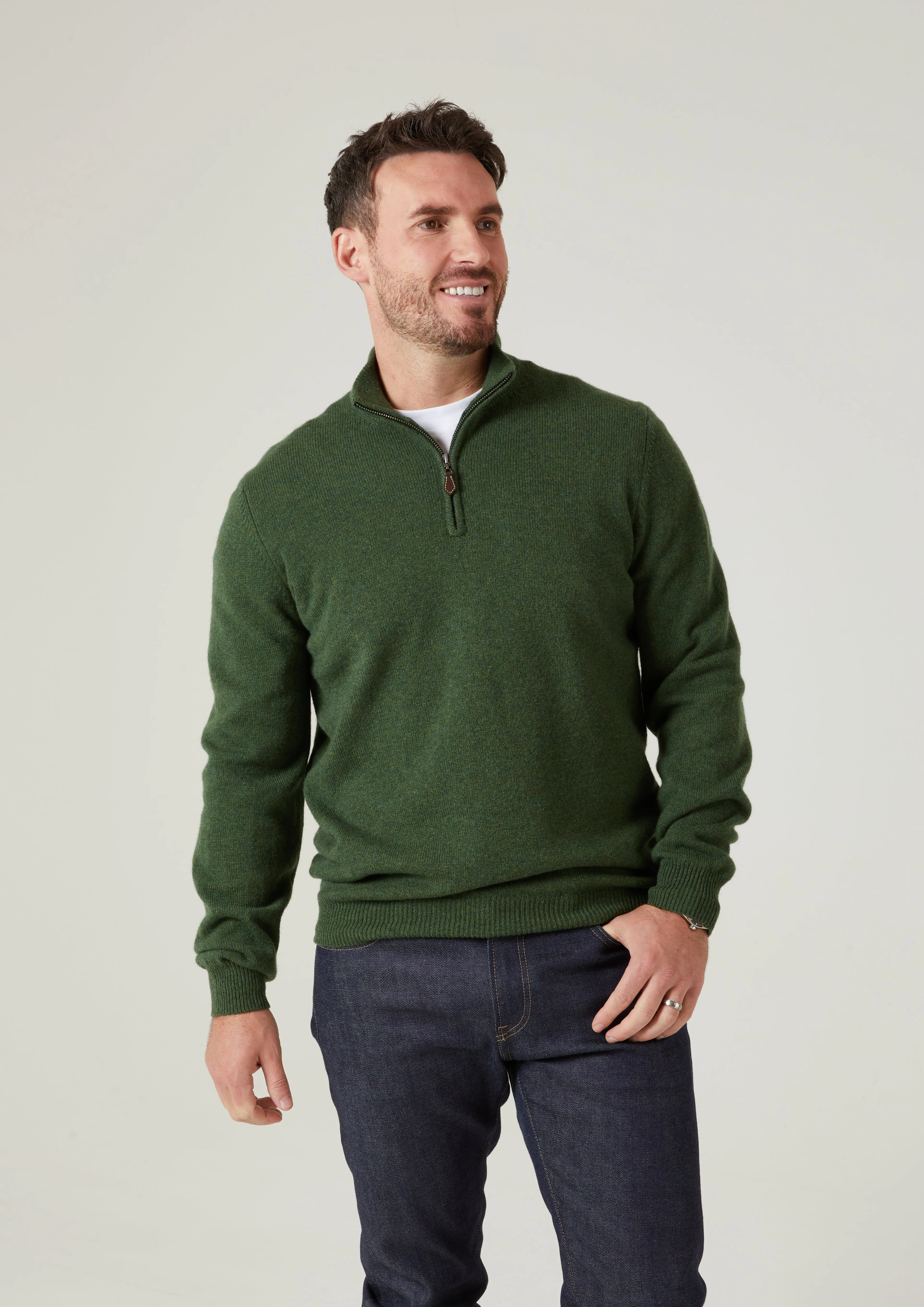 Sutherland Lambswool 1/4 Zip Jumper in Rosemary - Regular Fit