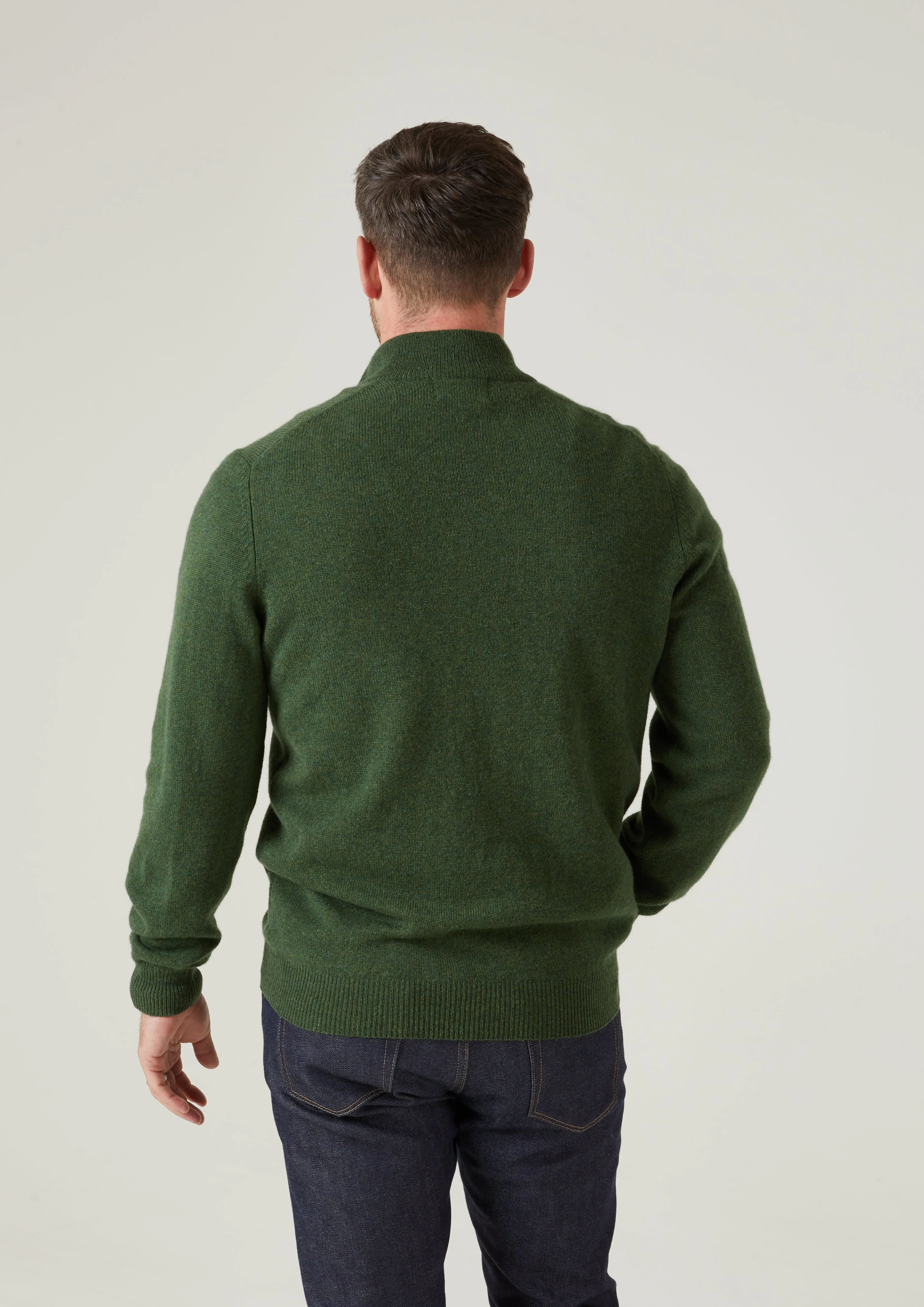 Sutherland Lambswool 1/4 Zip Jumper in Rosemary - Regular Fit