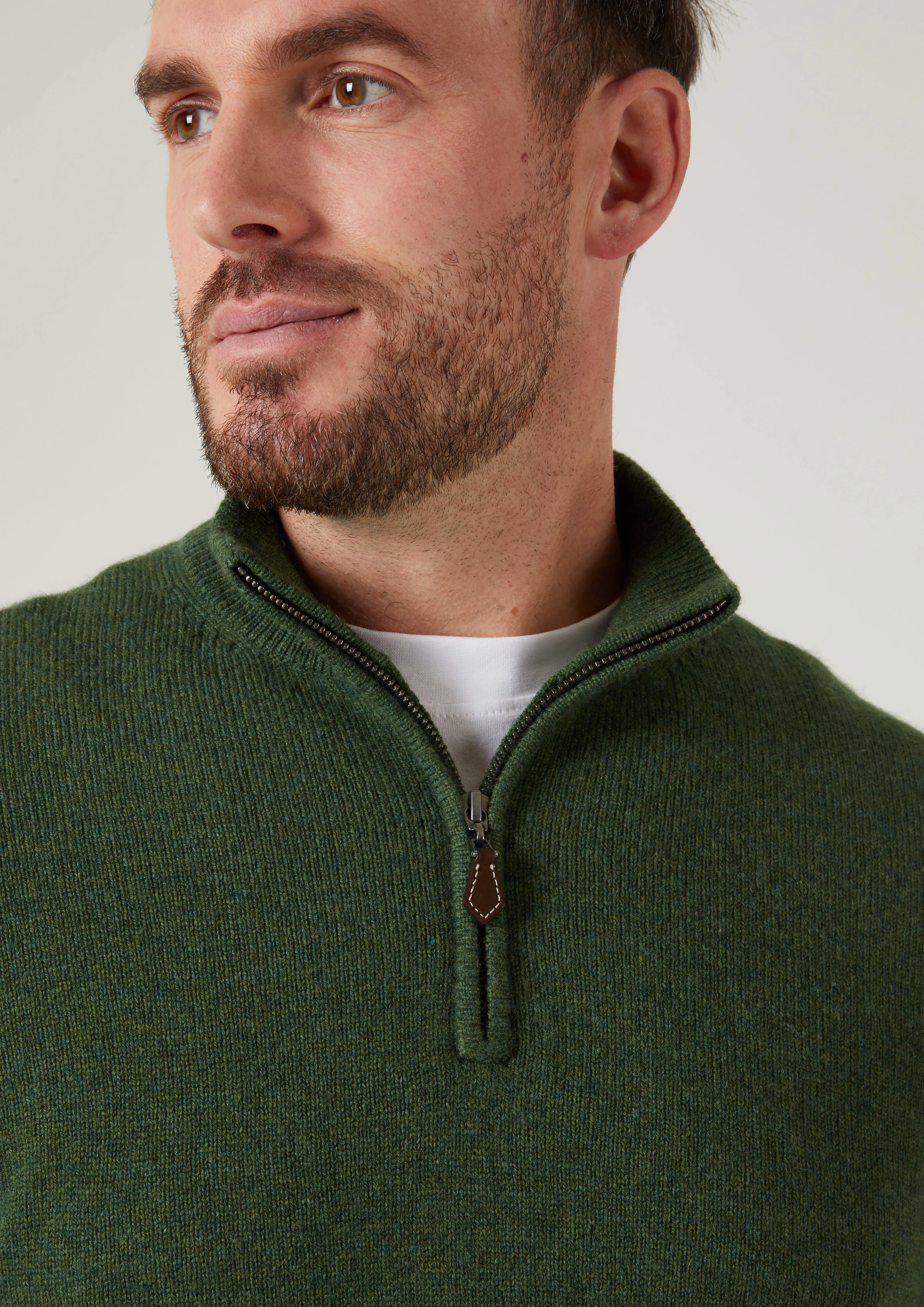 Sutherland Lambswool 1/4 Zip Jumper in Rosemary - Regular Fit