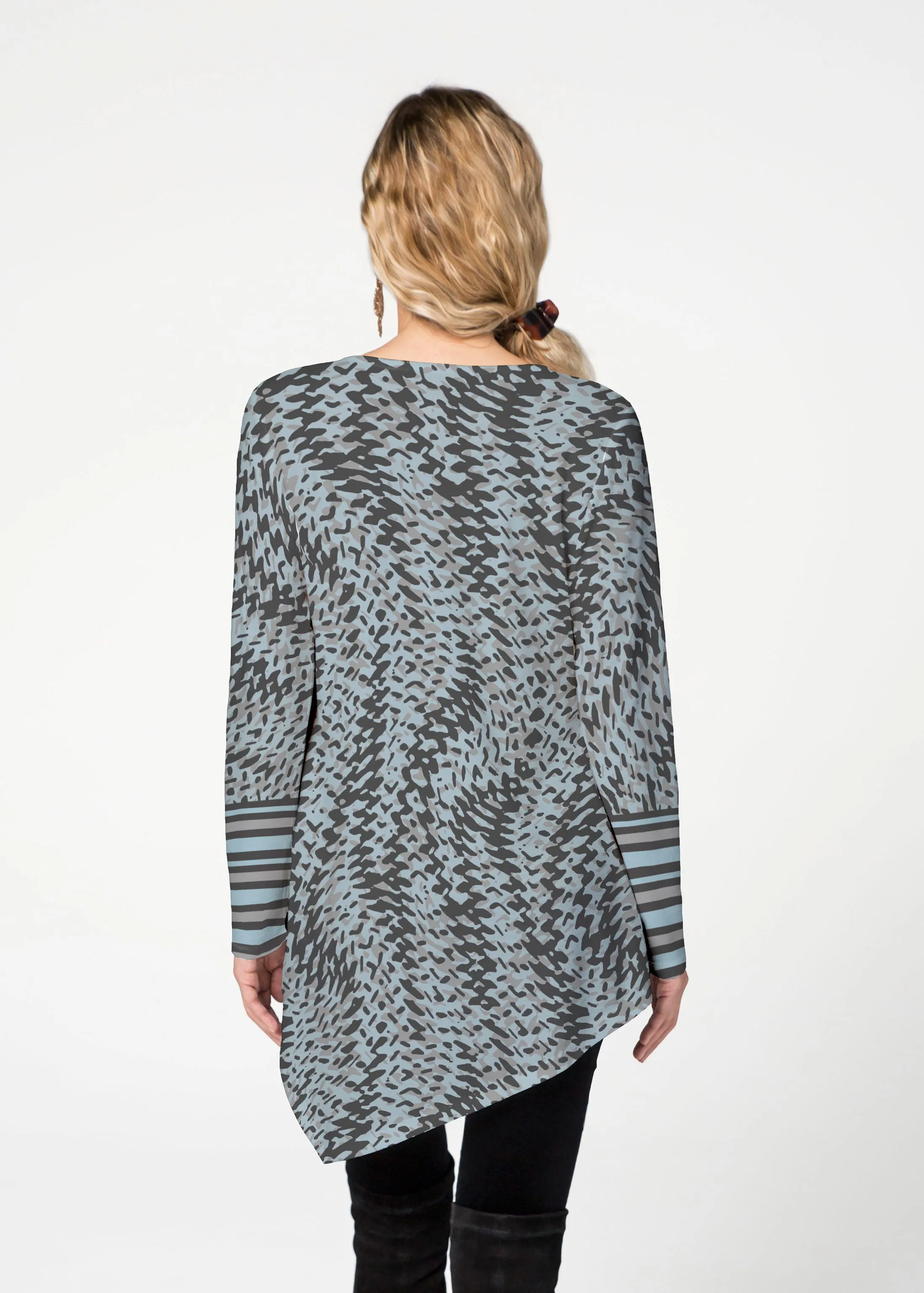 Textured Tracks Black (7720) ~ Asymmetrical French Terry Tunic