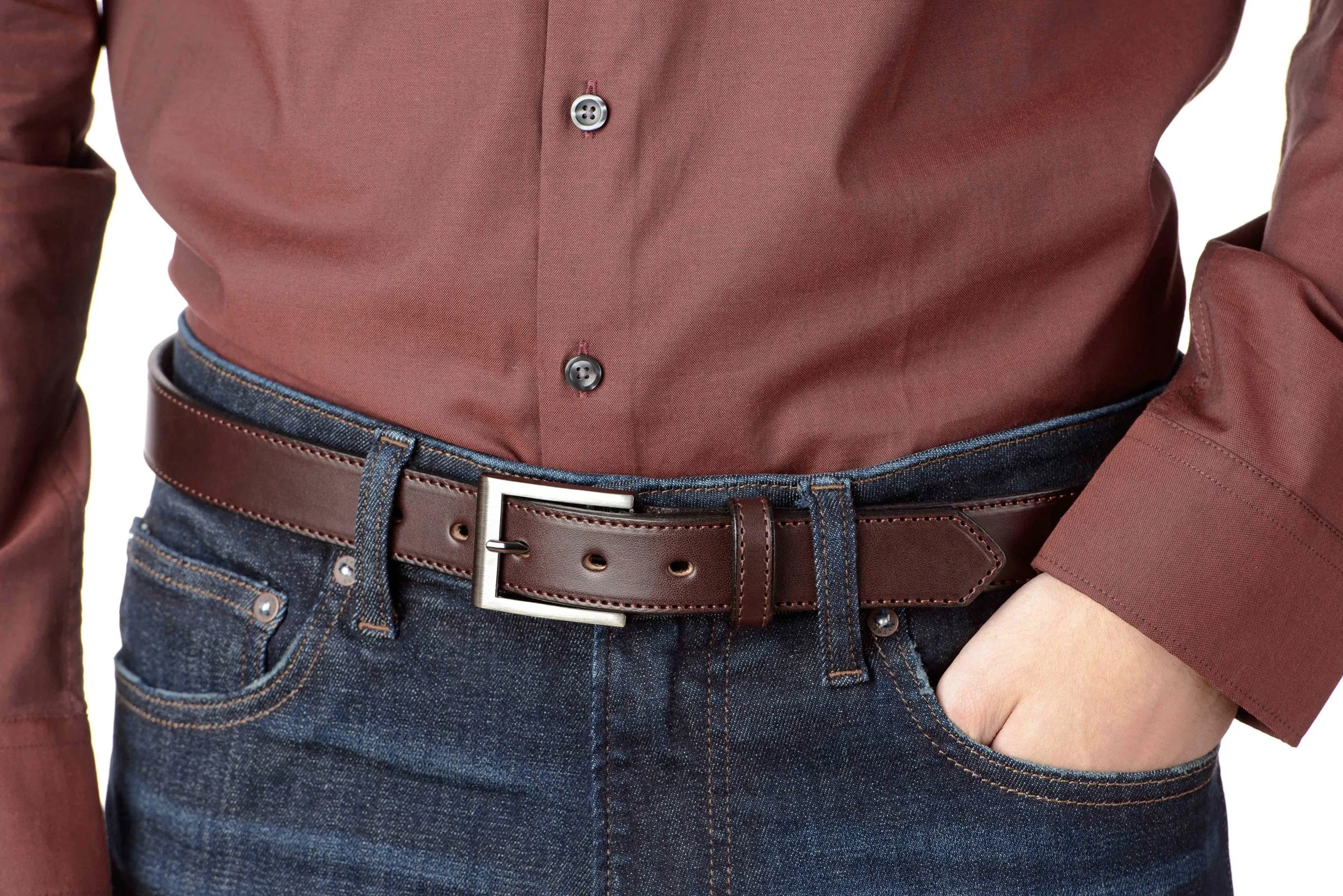 The Admiral: Men's Brown Stitched Leather Belt 1.19"