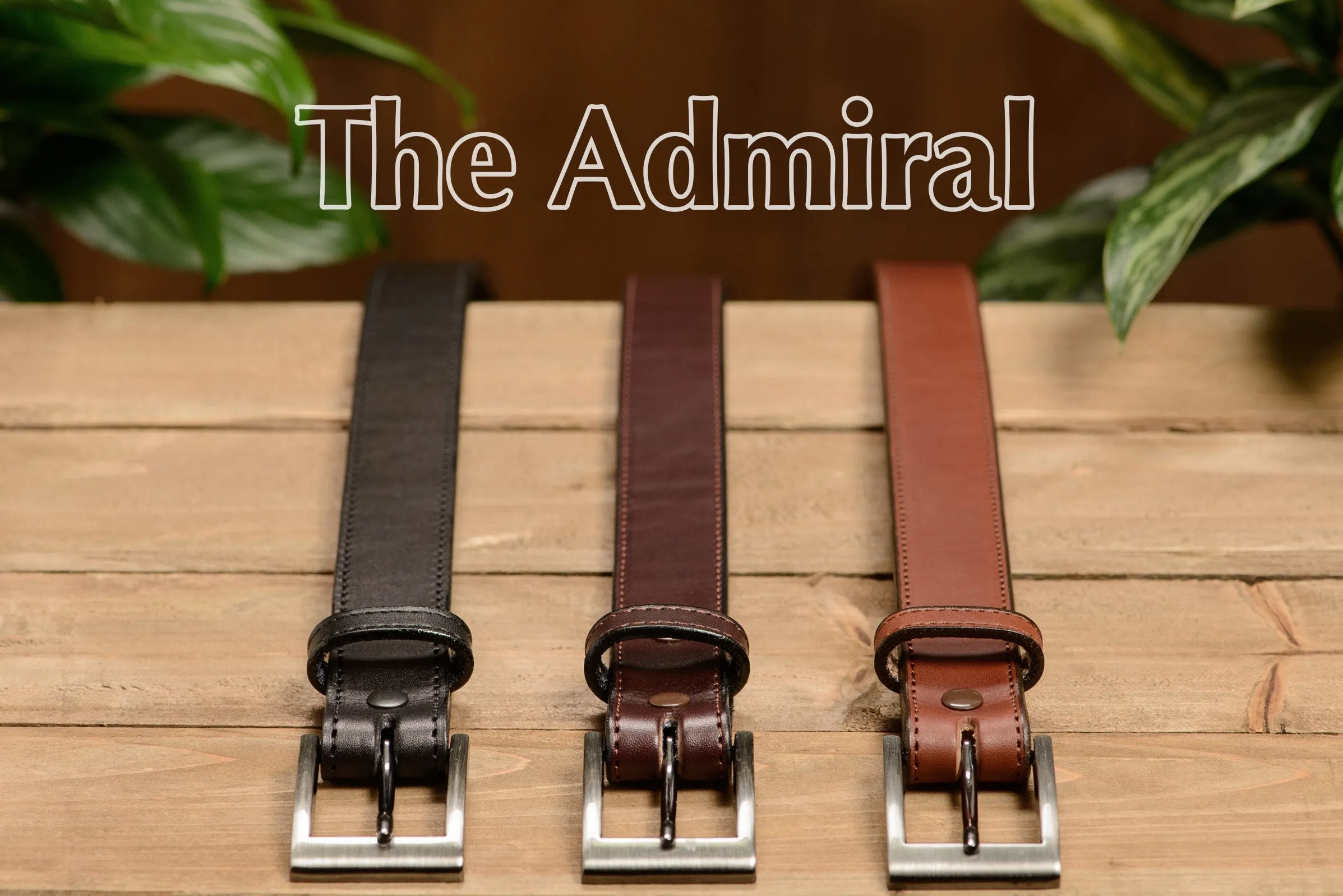 The Admiral: Men's Brown Stitched Leather Belt 1.19"