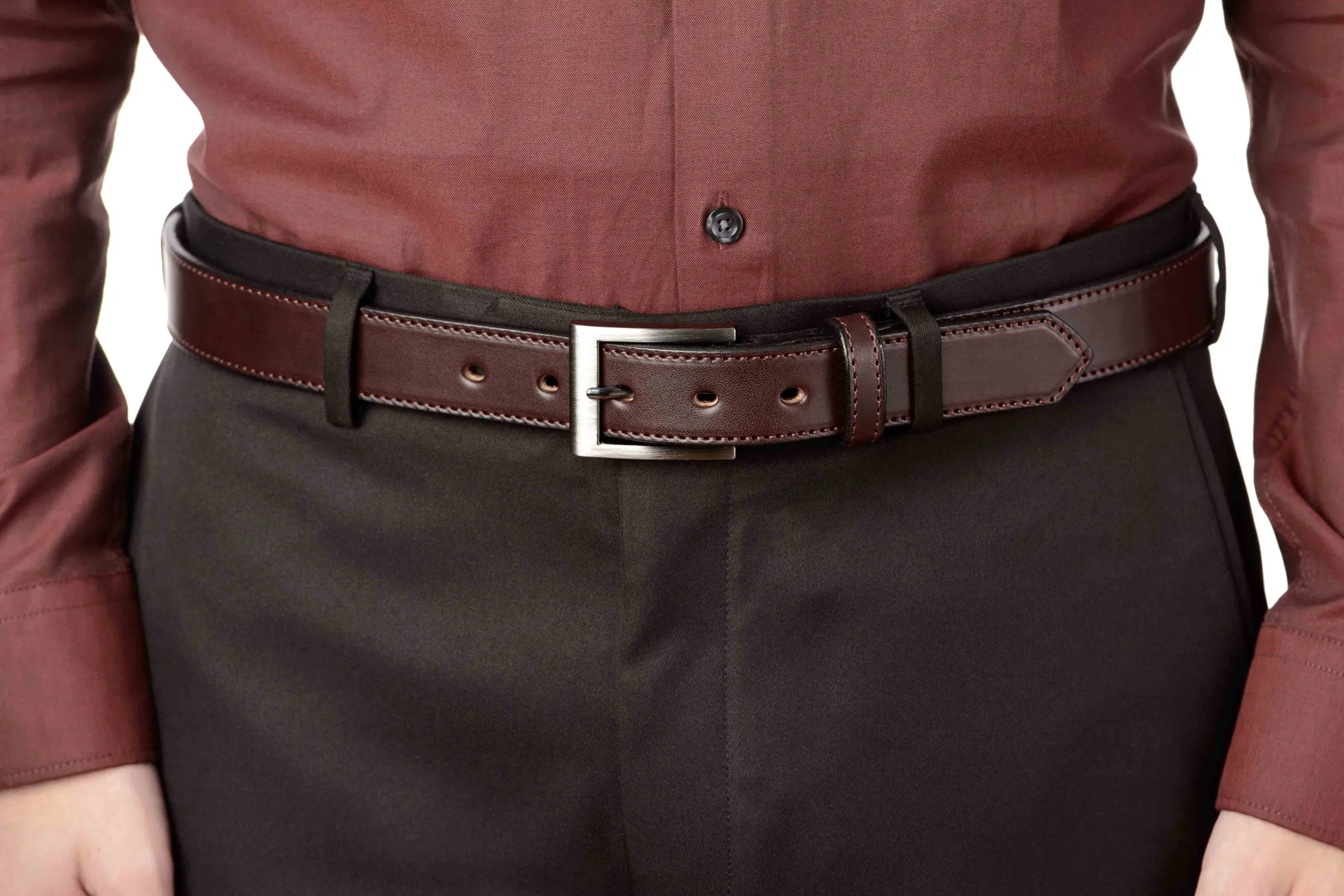 The Admiral: Men's Brown Stitched Leather Belt 1.19"