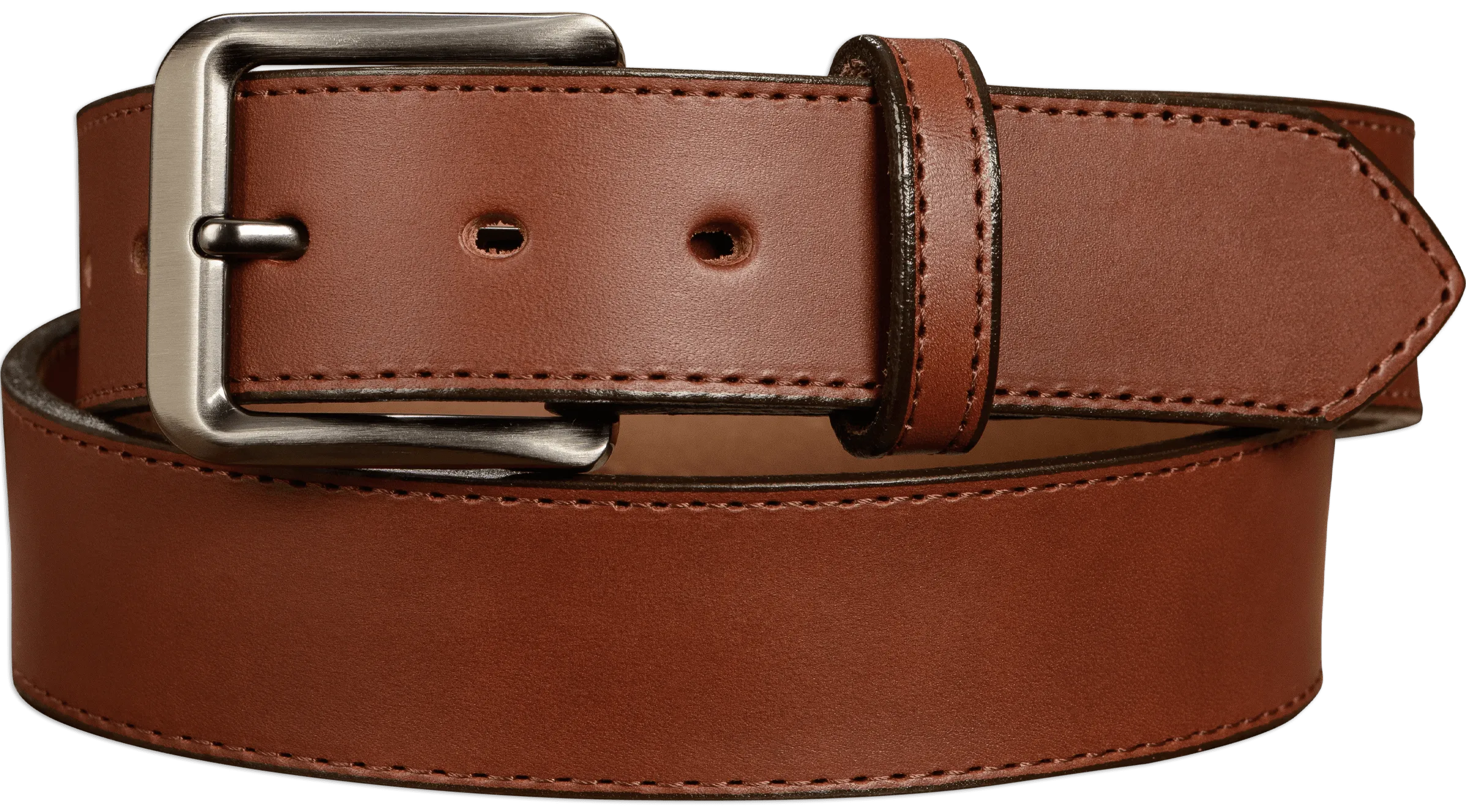 The Admiral: Men's Medium Brown Stitched Leather Belt 1.50"