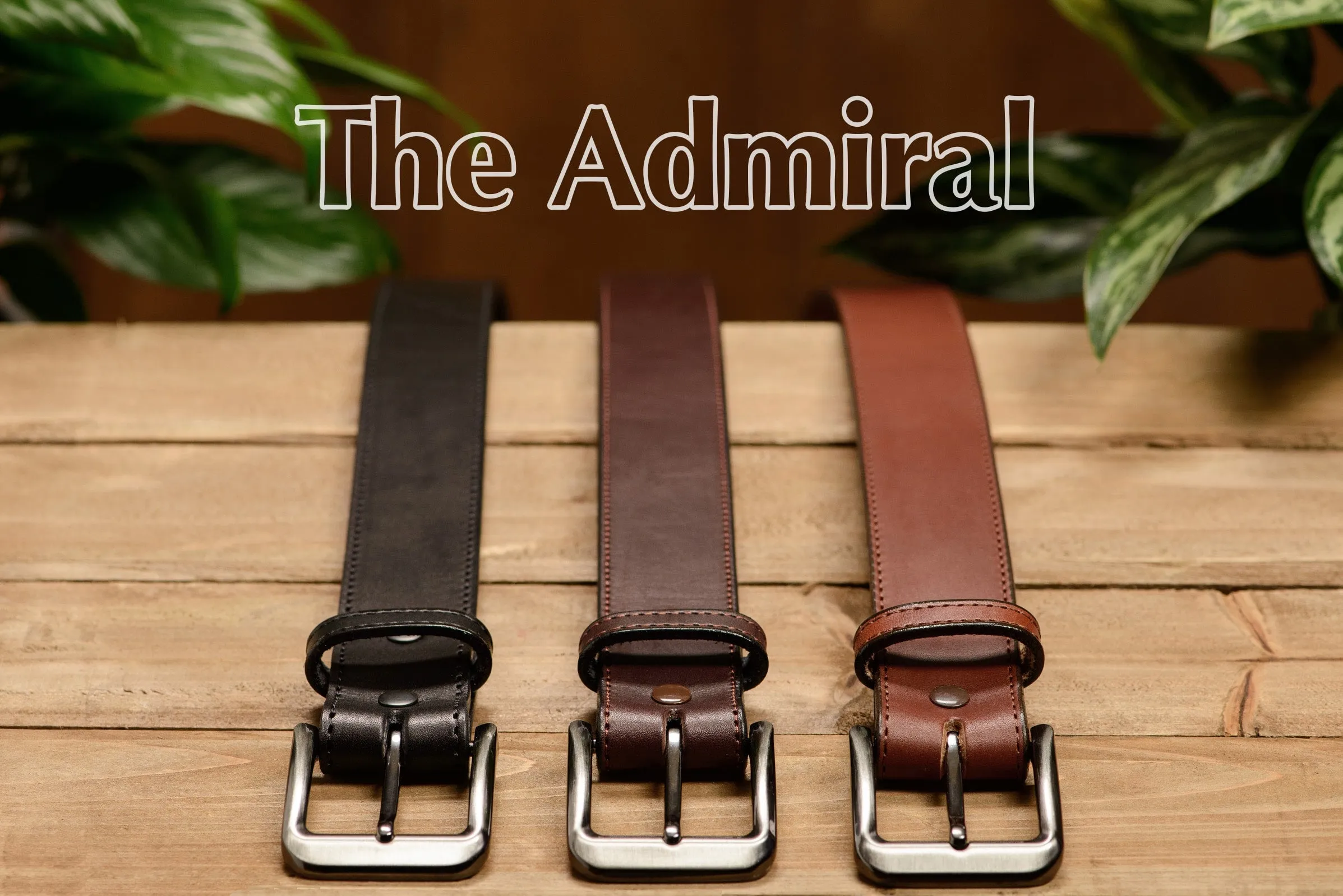 The Admiral: Men's Medium Brown Stitched Leather Belt 1.50"