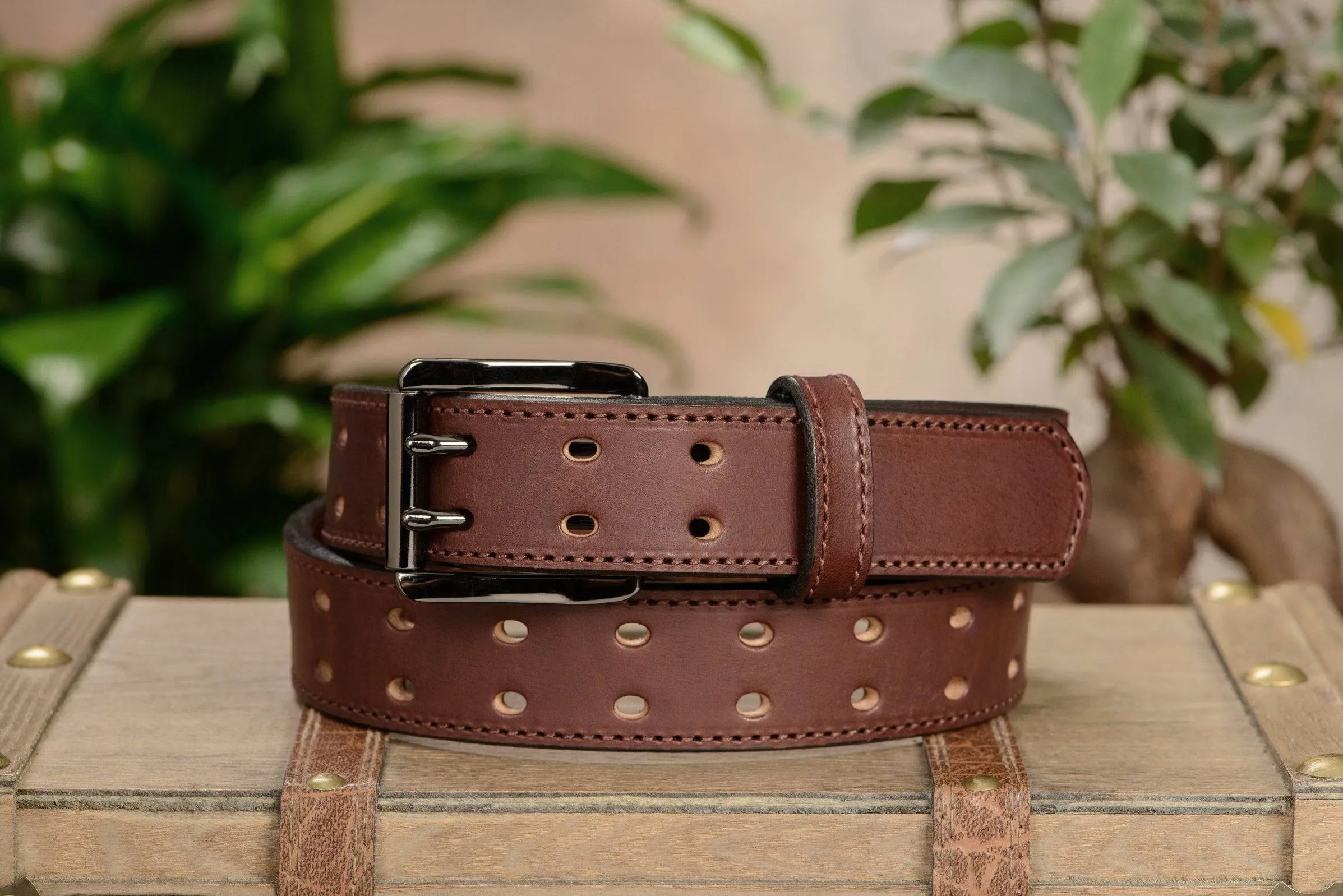 The Holey Bull: Brown Stitched Double Prong Max Thick 1.50"