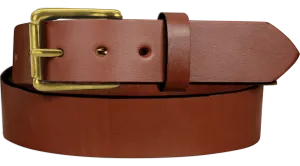 The Maverick: Medium Brown Non Stitched Leather Belt With Brass 1.50"