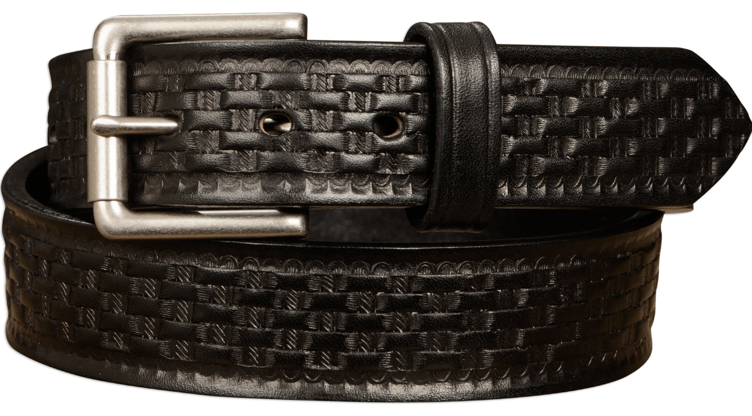 The Maverick: Men's Black Basket Weave Leather Belt 1.50"