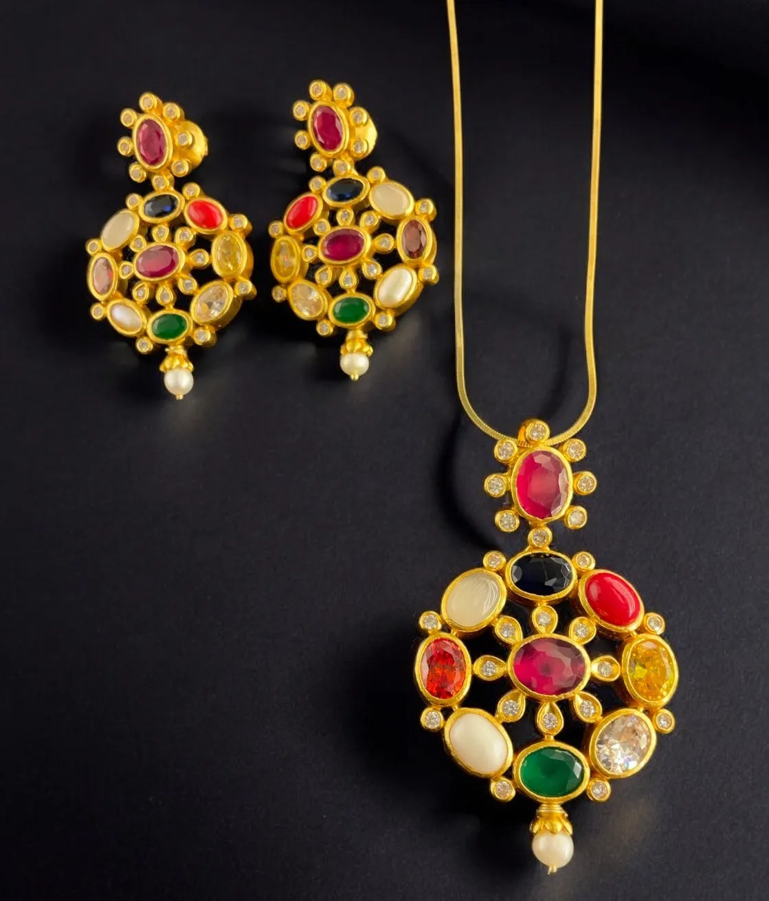 The Payal Silver Navratna Pendant