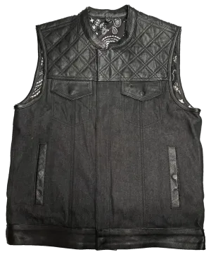 The "Club Diamond" Black Diamond Stitch Leather/Denim Club Vest