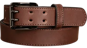 The Viper: Men's Brown Stitched Leather Belt With Double Prong Gunmetal Buckle - 1.50" Max