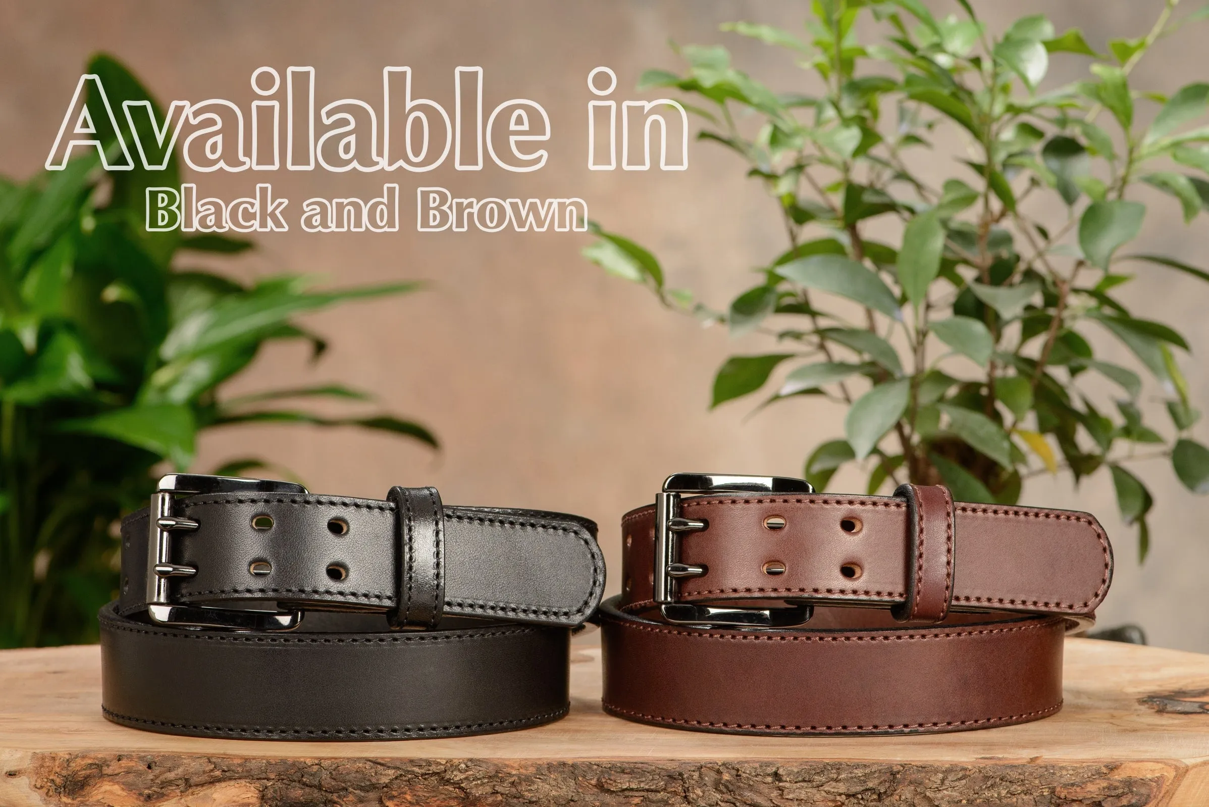 The Viper: Men's Brown Stitched Leather Belt With Double Prong Gunmetal Buckle - 1.50" Max