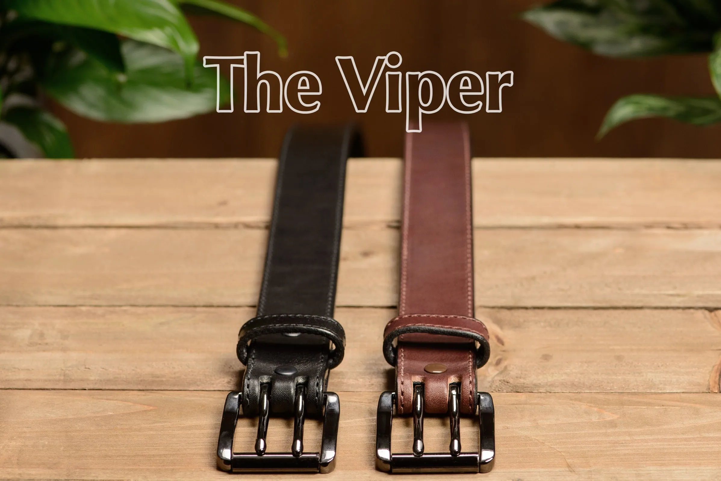 The Viper: Men's Brown Stitched Leather Belt With Double Prong Gunmetal Buckle - 1.50" Max
