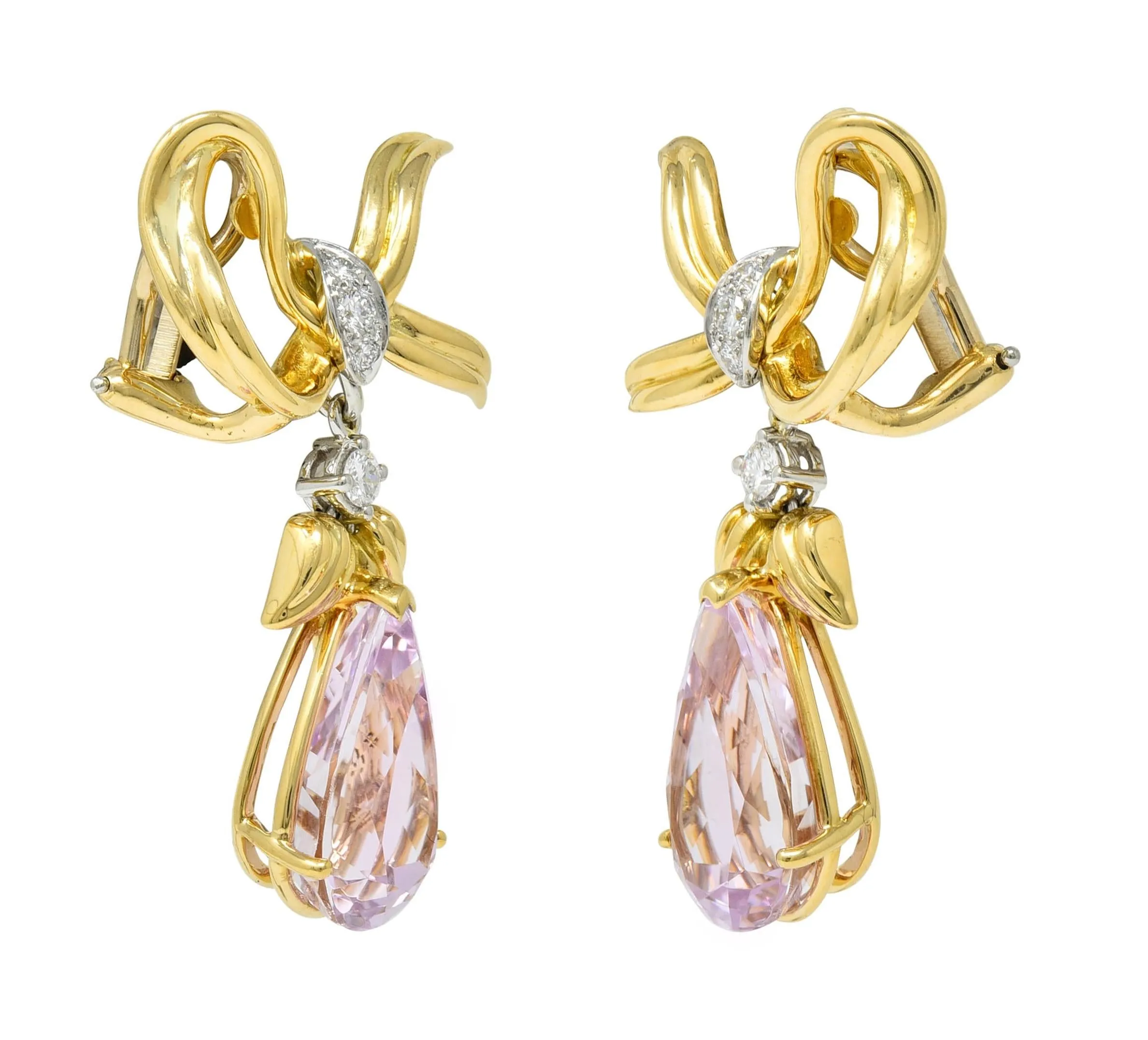 Tiffany & Co. 1988 12.02 CTW Kunzite Diamond Platinum 18 Karat Gold Vintage Angel Drop Earrings