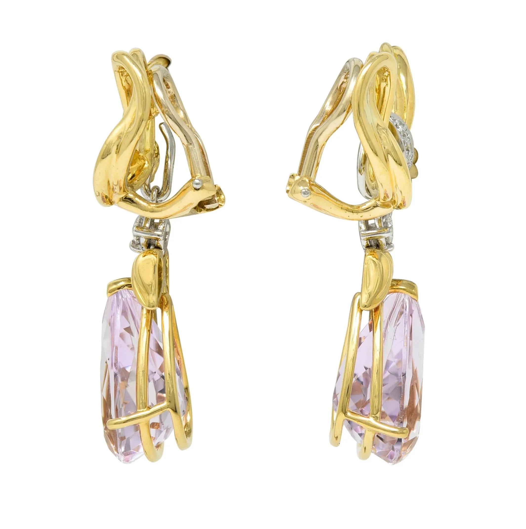 Tiffany & Co. 1988 12.02 CTW Kunzite Diamond Platinum 18 Karat Gold Vintage Angel Drop Earrings