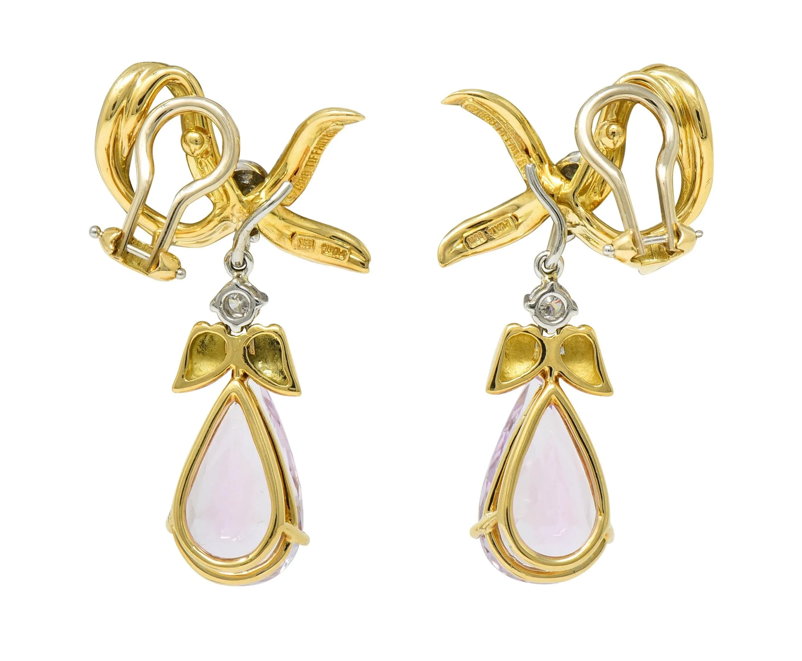 Tiffany & Co. 1988 12.02 CTW Kunzite Diamond Platinum 18 Karat Gold Vintage Angel Drop Earrings