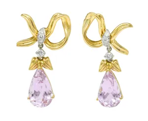 Tiffany & Co. 1988 12.02 CTW Kunzite Diamond Platinum 18 Karat Gold Vintage Angel Drop Earrings