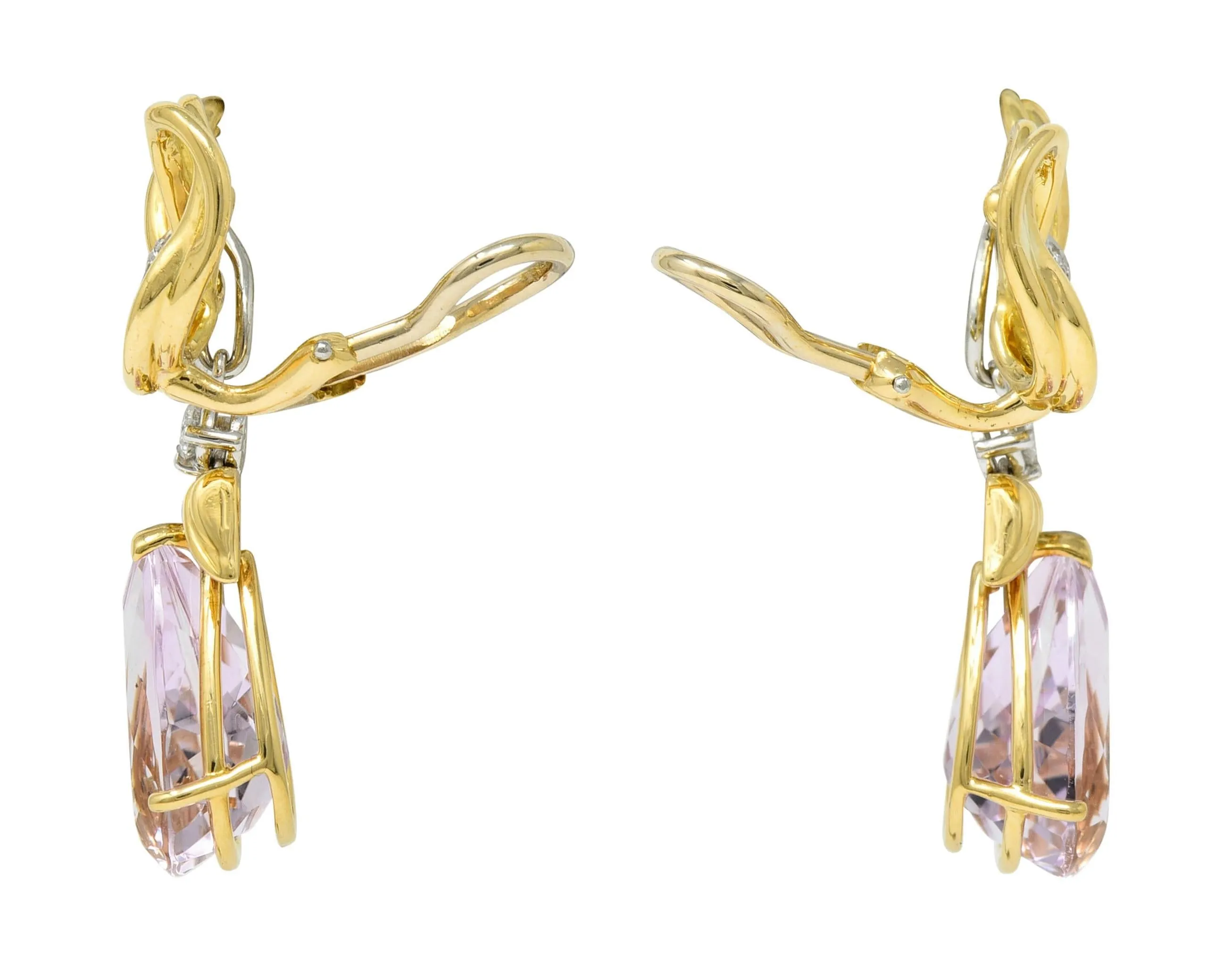 Tiffany & Co. 1988 12.02 CTW Kunzite Diamond Platinum 18 Karat Gold Vintage Angel Drop Earrings