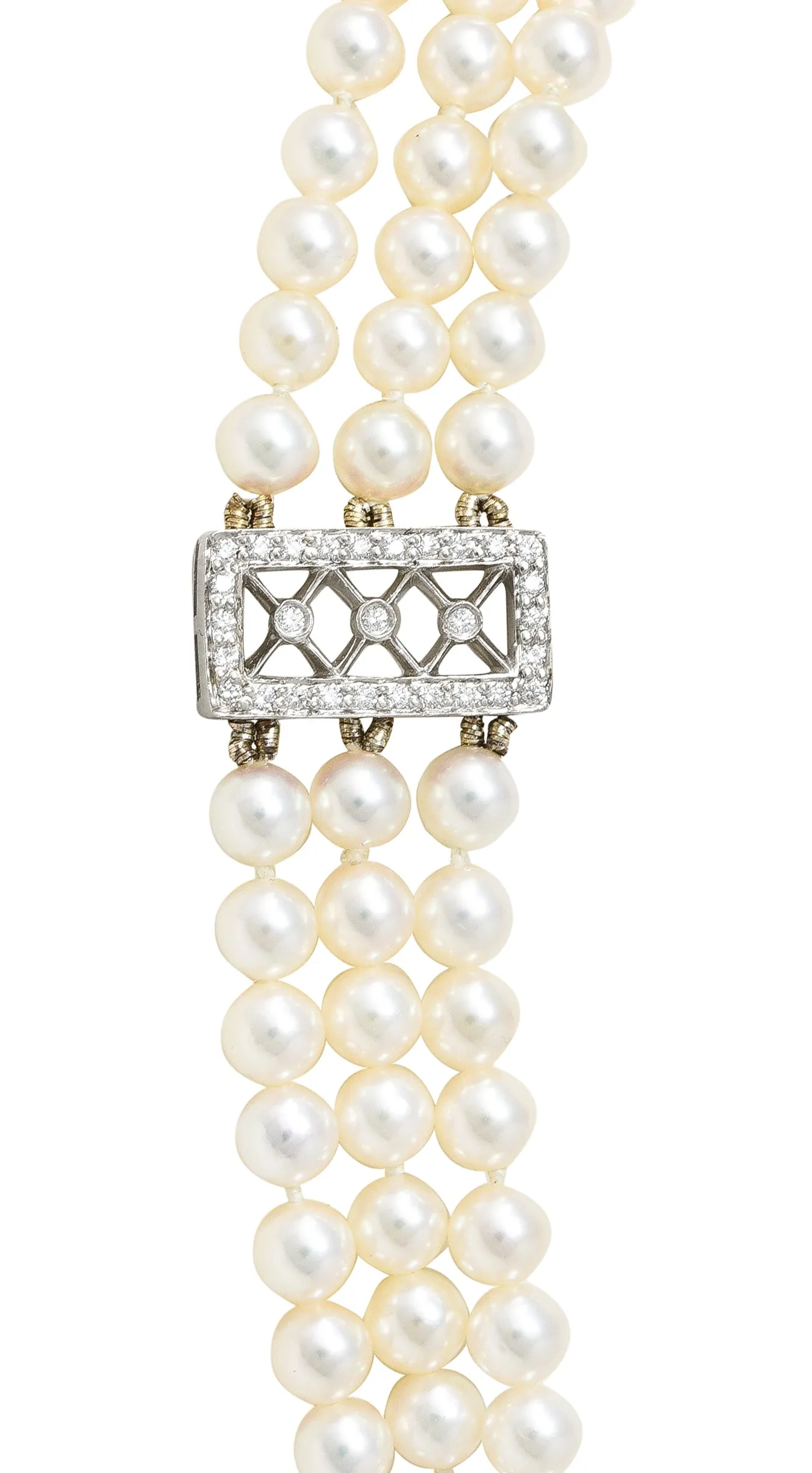 Tiffany & Co. Diamond Pearl Platinum Voile Three Strand Station Collar Necklace