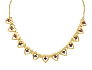 Tiffany & Co. Retro 1940's Garnet 14 Karat Yellow Gold Vintage Heart Necklace