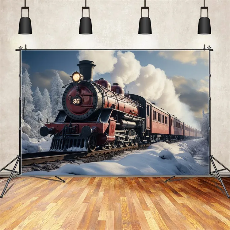 Toile de fond Chemin de fer enneigé Locomotive vintage Hiver BRP9-249