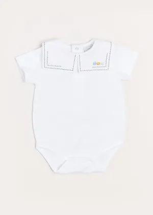 Train Embroidery Statement Collar Short Sleeve Bodysuit in Green (3mths-2yrs)