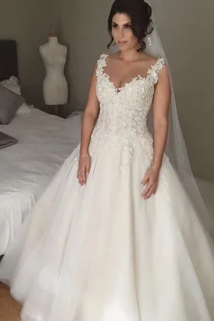 Tulle Ball Gown V-neck Sweep Train Wedding Dresses, Bridal Gown, MW811