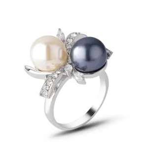 Two-color Pearl Beautiful Ring White Gold Plated Women Fashion Jewelry Size 6-9
