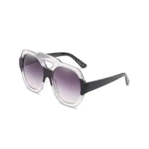 Unique Hollow Out Plastic Frame Oversized Sunglasses - Transparent