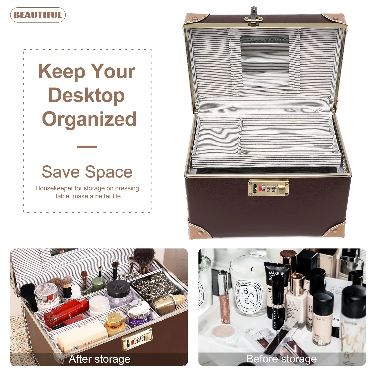 urecity Vintage Leather Makeup Train Case 12.5 inches