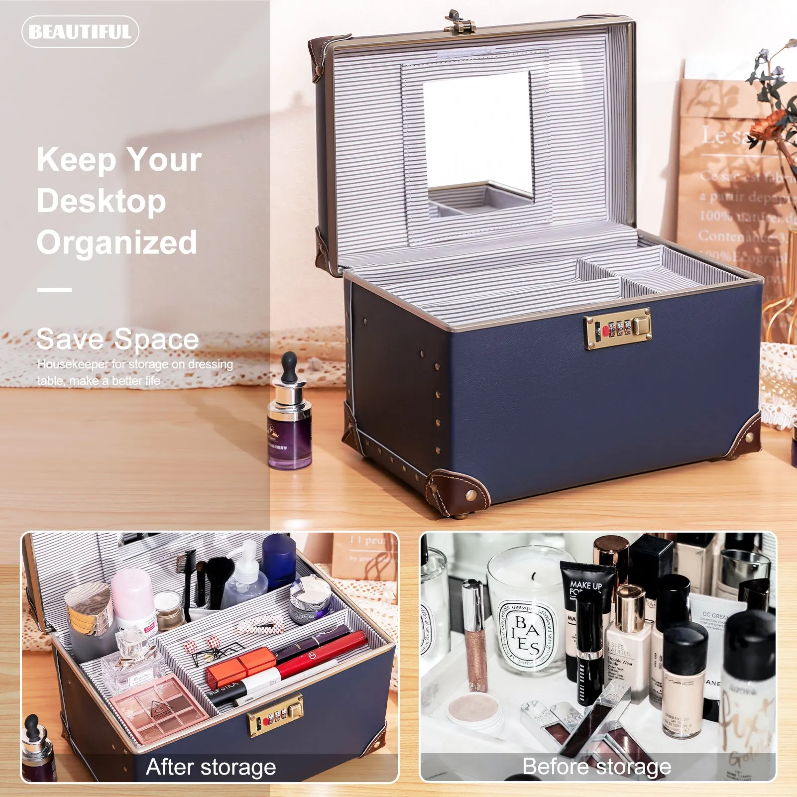 urecity Vintage Leather Makeup Train Case 12.5 inches