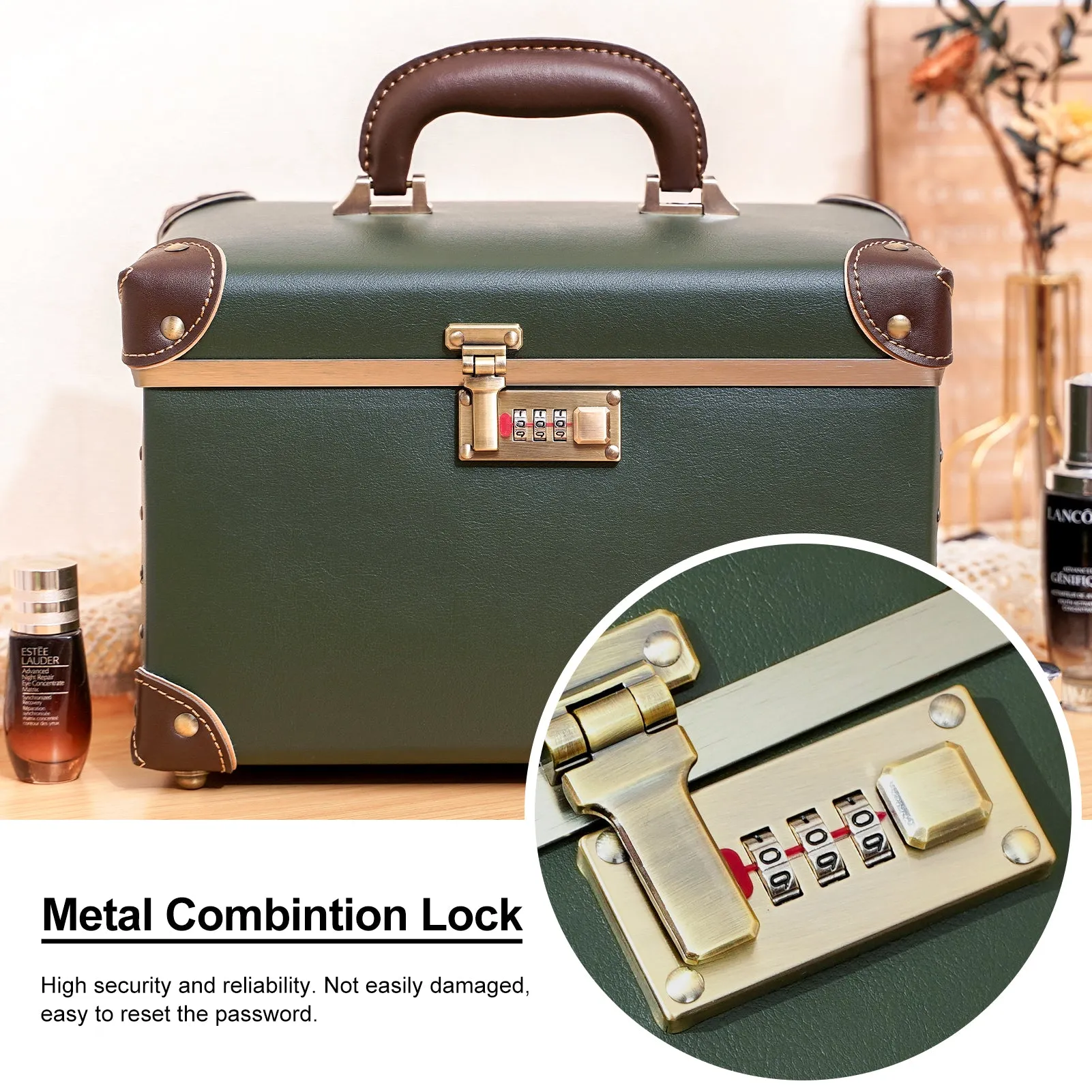 urecity Vintage Leather Makeup Train Case 12.5 inches