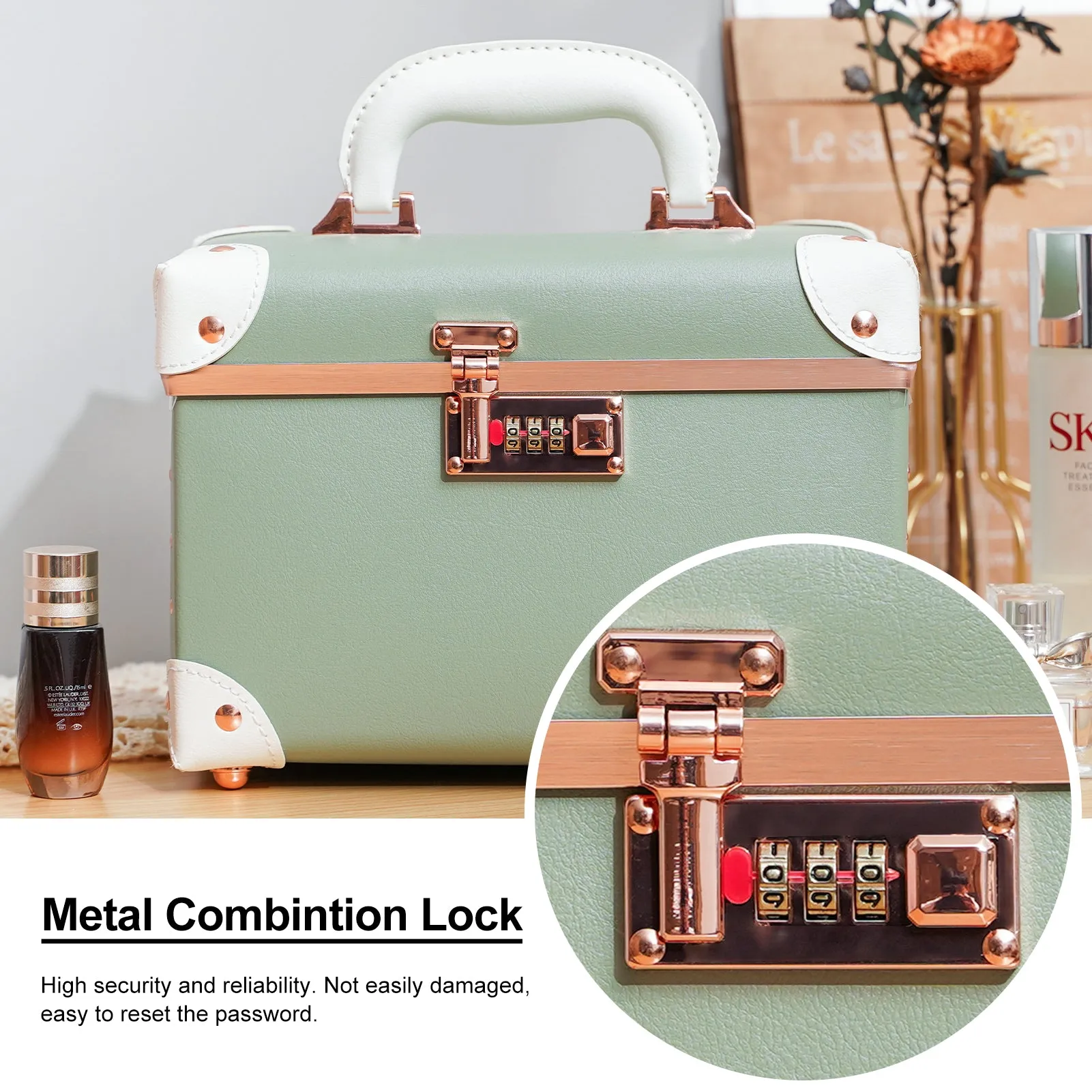 urecity Vintage Leather Makeup Train Case 12.5 inches
