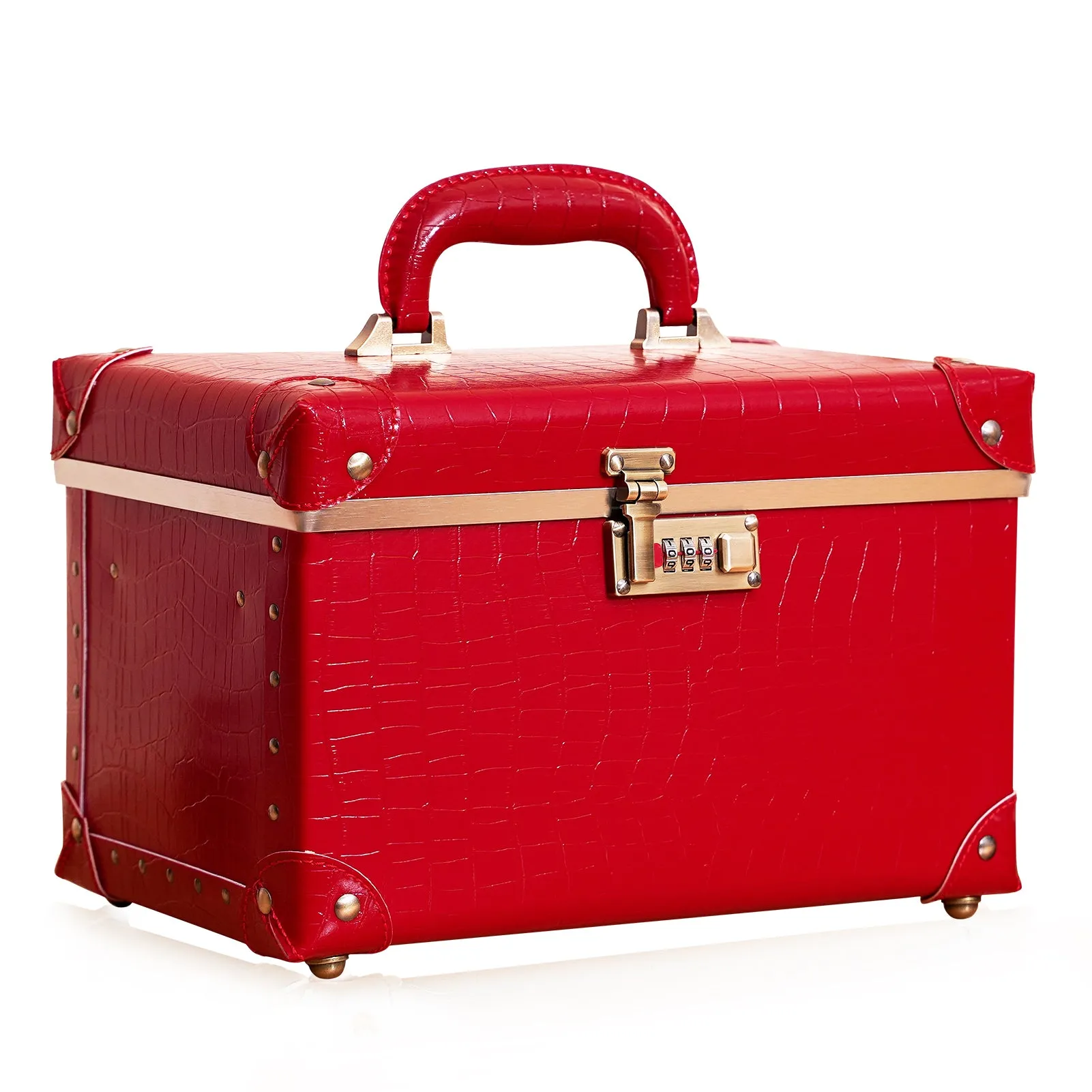urecity Vintage Leather Makeup Train Case 12.5 inches
