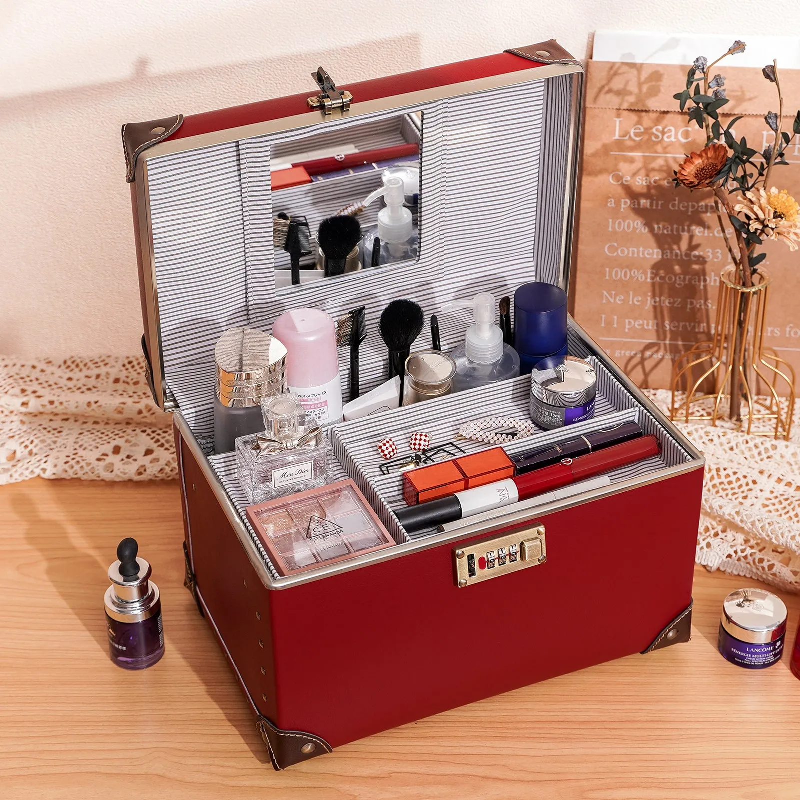 urecity Vintage Leather Makeup Train Case 12.5 inches