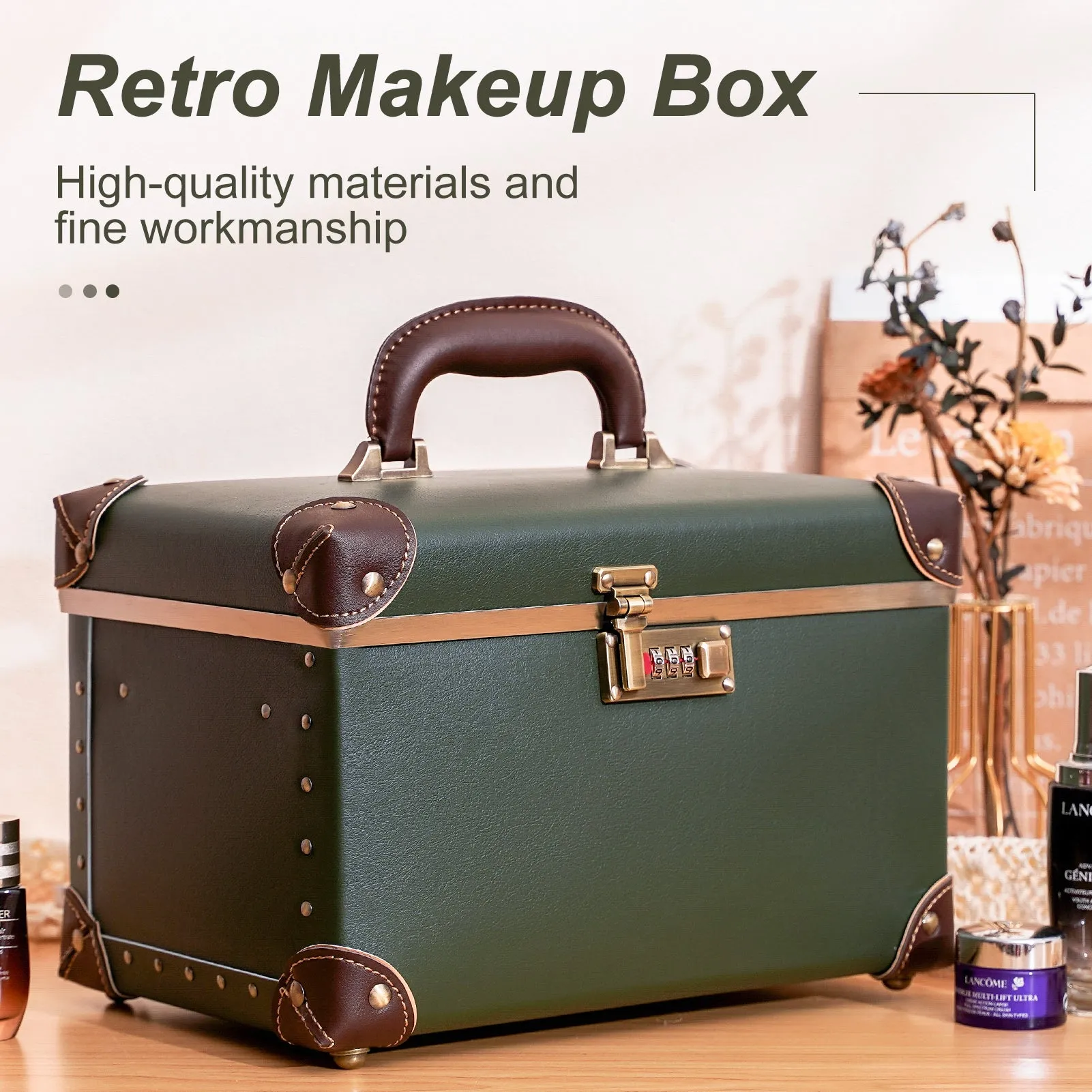 urecity Vintage Leather Makeup Train Case 12.5 inches