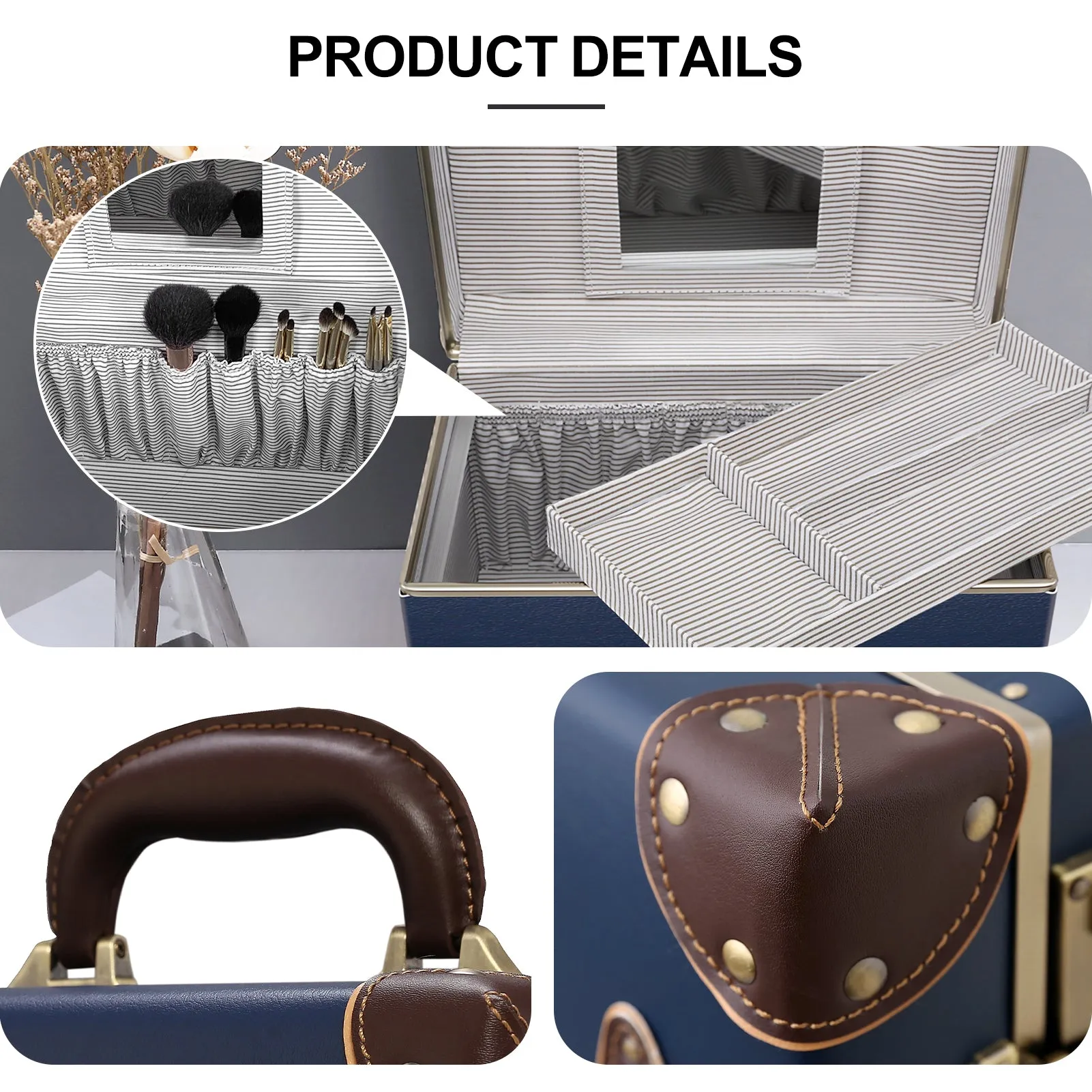 urecity Vintage Leather Makeup Train Case 12.5 inches