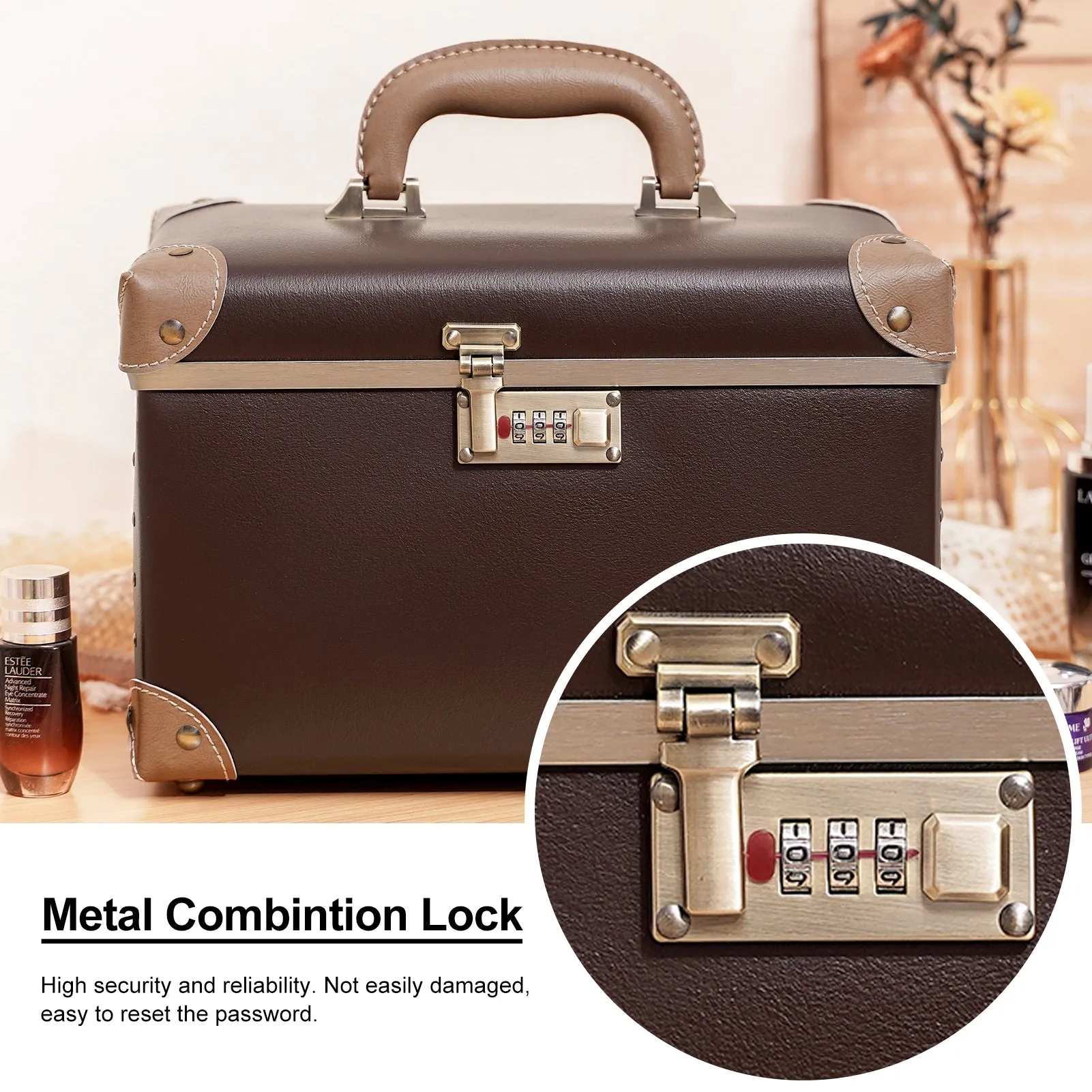 urecity Vintage Leather Makeup Train Case 12.5 inches