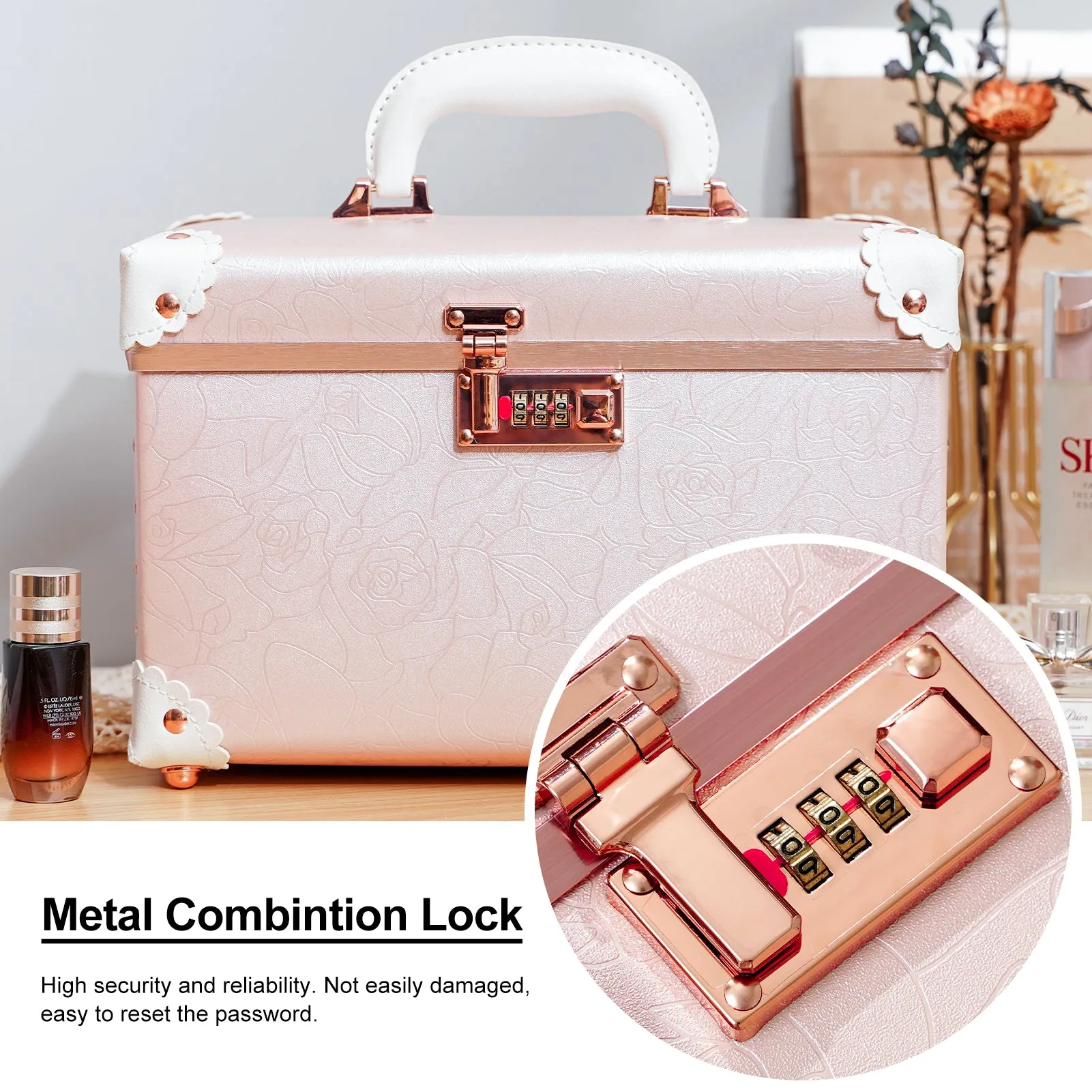 urecity Vintage Leather Makeup Train Case 12.5 inches