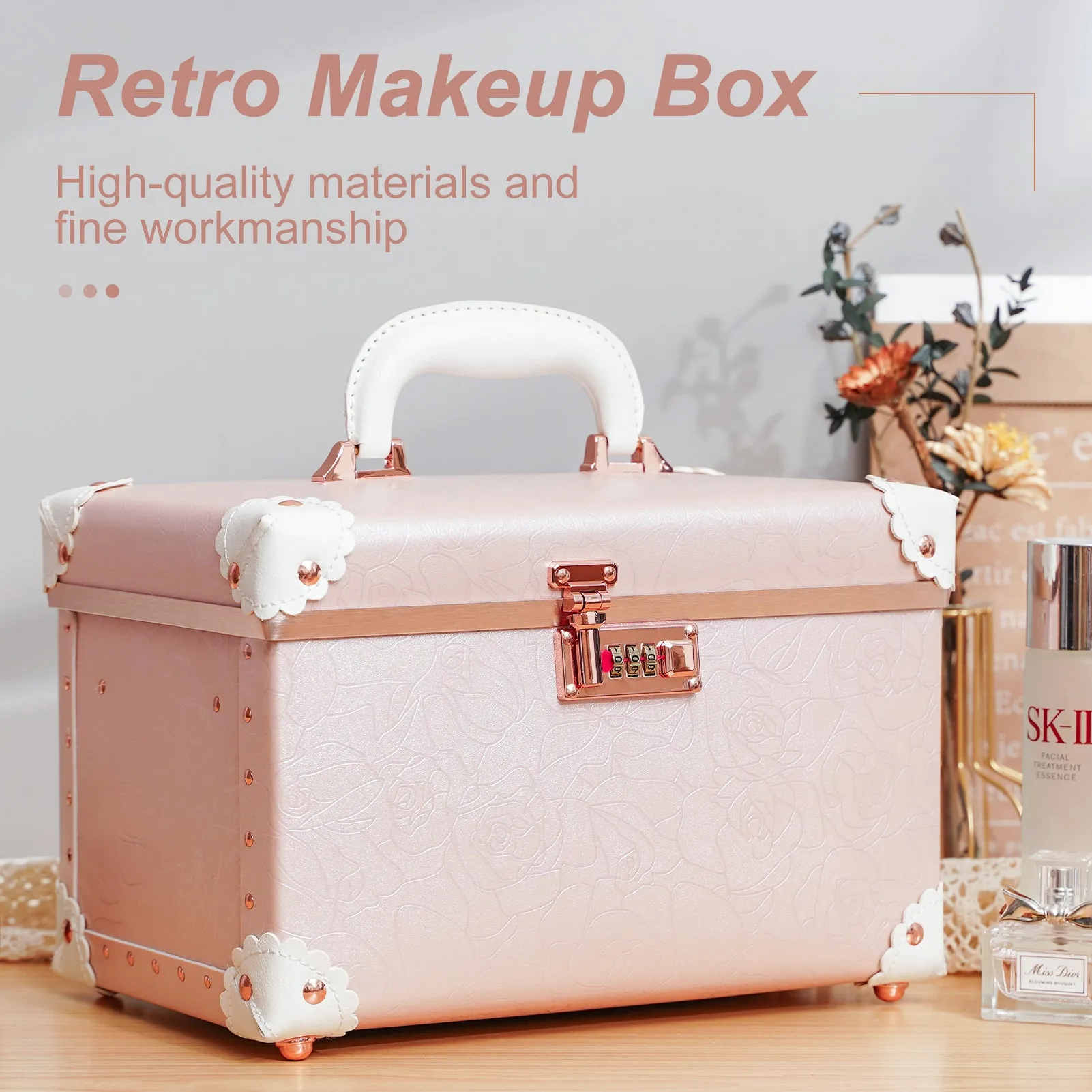 urecity Vintage Leather Makeup Train Case 12.5 inches