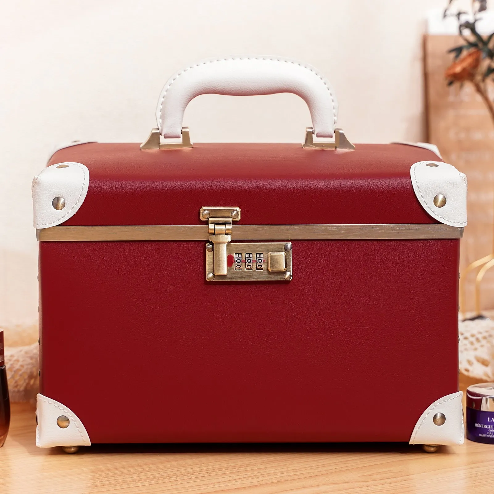 urecity Vintage Leather Makeup Train Case 12.5 inches